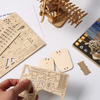OUZEY 3D Wooden Puzzle Bi-Plane Classic Aircraft Model Kits DIY Wooden Blocks Assembly Toys Home Desk Decor Gift for Adults