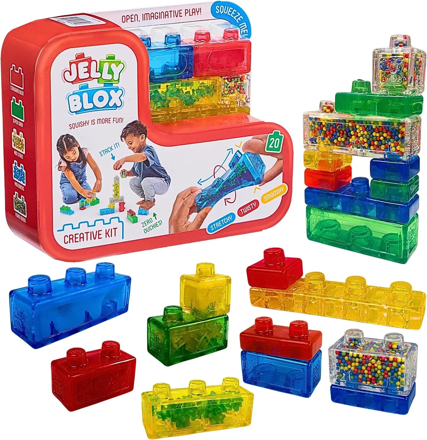 Creative Jelly Blox Building Kit with 20 Squishy Blocks for Toddlers Ages 2+, Sensory Play Toy, Safety Tested