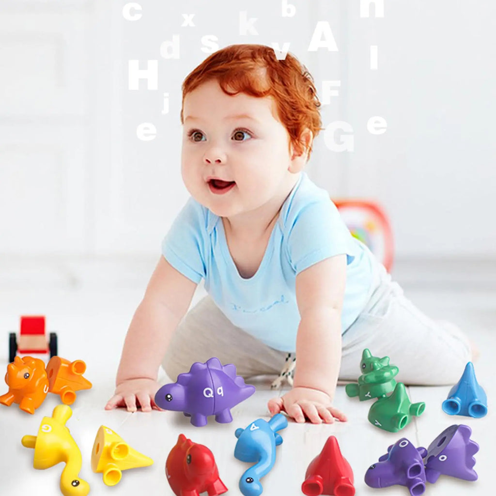 Dino Literacy Lab - 26-Piece Bilingual Alphabet Matching Set with Textured Dinosaur & Letters | STEM Early Education Toy for Age
