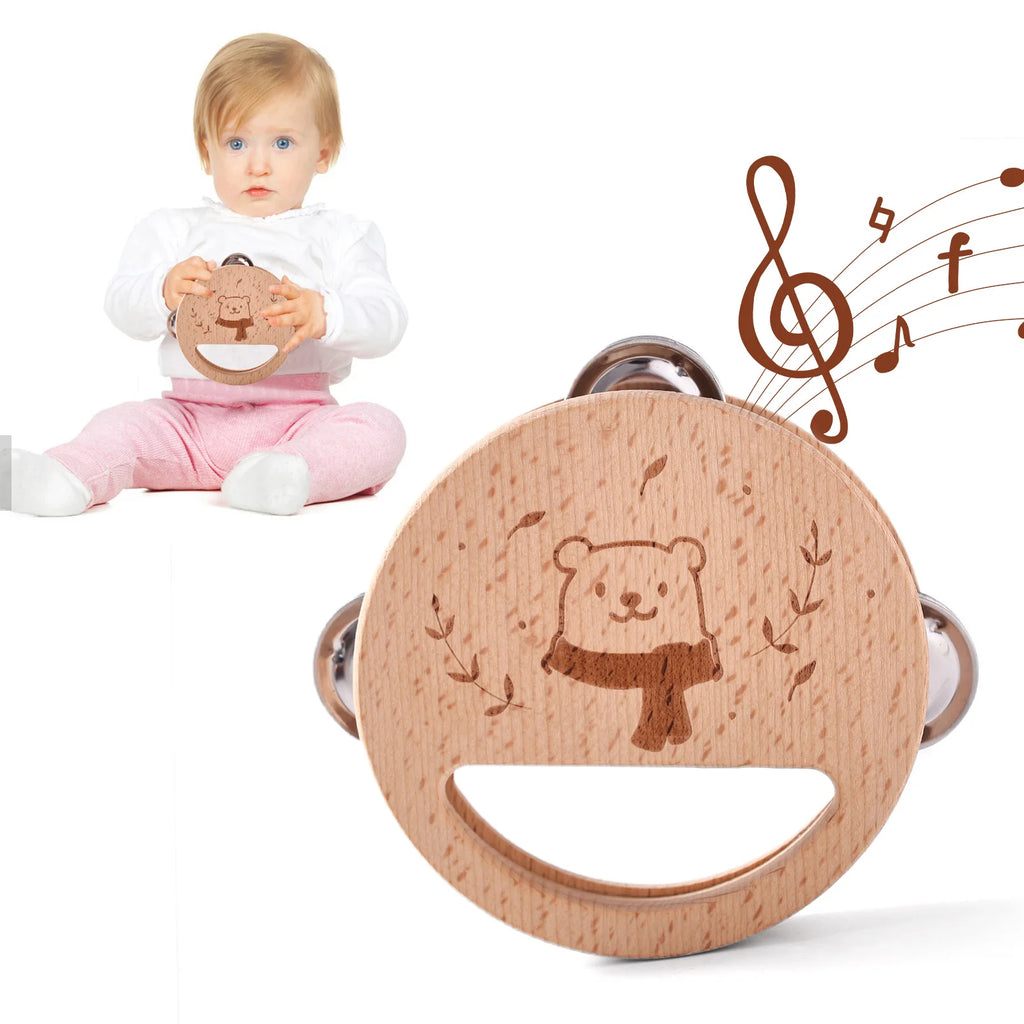 Baby Musical Toys Wooden Bear Rattle Bell Drum Xylophone Percussion Early Educational Instrument Playthings for Toddlers Kids