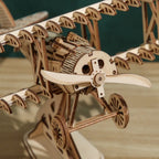 OUZEY 3D Wooden Puzzle Bi-Plane Classic Aircraft Model Kits DIY Wooden Blocks Assembly Toys Home Desk Decor Gift for Adults
