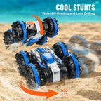 SucceBuy Blue/Yellow Amphibious RC Car Boat 2.4GHz 12 km/h Electric Remote Control 360° Rotating Stunt Car Water Beach Pool Toys
