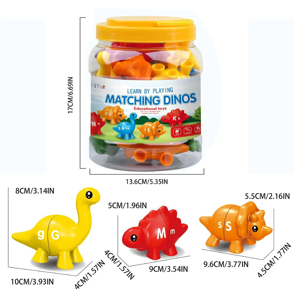 Dino Literacy Lab - 26-Piece Bilingual Alphabet Matching Set with Textured Dinosaur & Letters | STEM Early Education Toy for Age