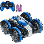 SucceBuy Blue/Yellow Amphibious RC Car Boat 2.4GHz 12 km/h Electric Remote Control 360° Rotating Stunt Car Water Beach Pool Toys