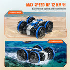 SucceBuy Blue/Yellow Amphibious RC Car Boat 2.4GHz 12 km/h Electric Remote Control 360° Rotating Stunt Car Water Beach Pool Toys