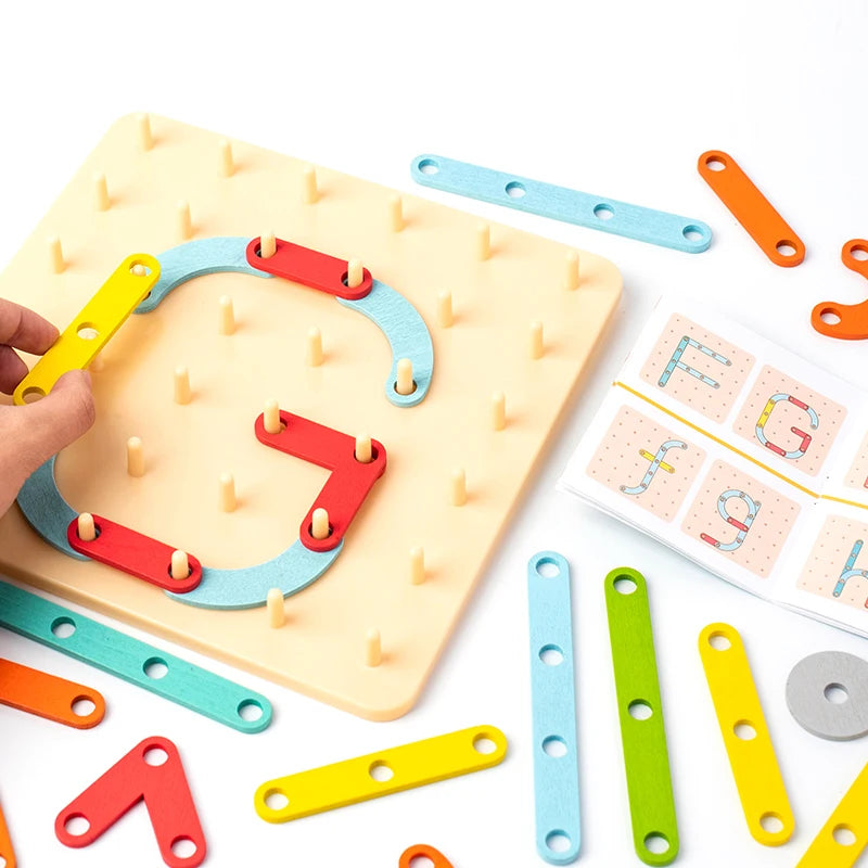 Children Wooden Toys Creative Board Nail Board Geometric Column Set Construction Puzzle Geometric Pegboard Montessori Sensory
