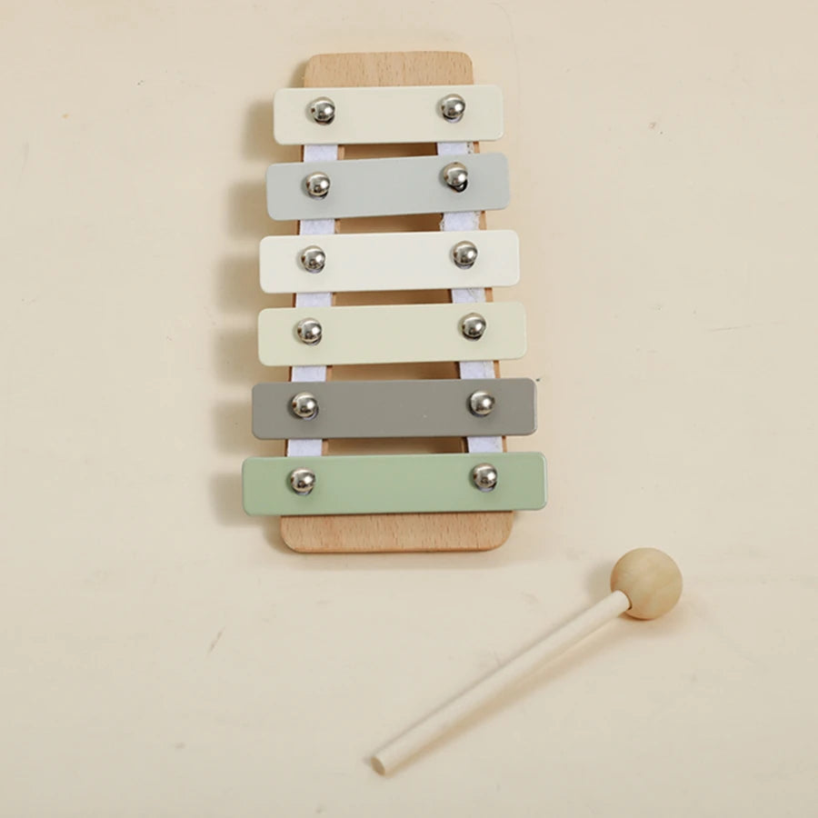 Baby Musical Toys Wooden Bear Rattle Bell Drum Xylophone Percussion Early Educational Instrument Playthings for Toddlers Kids