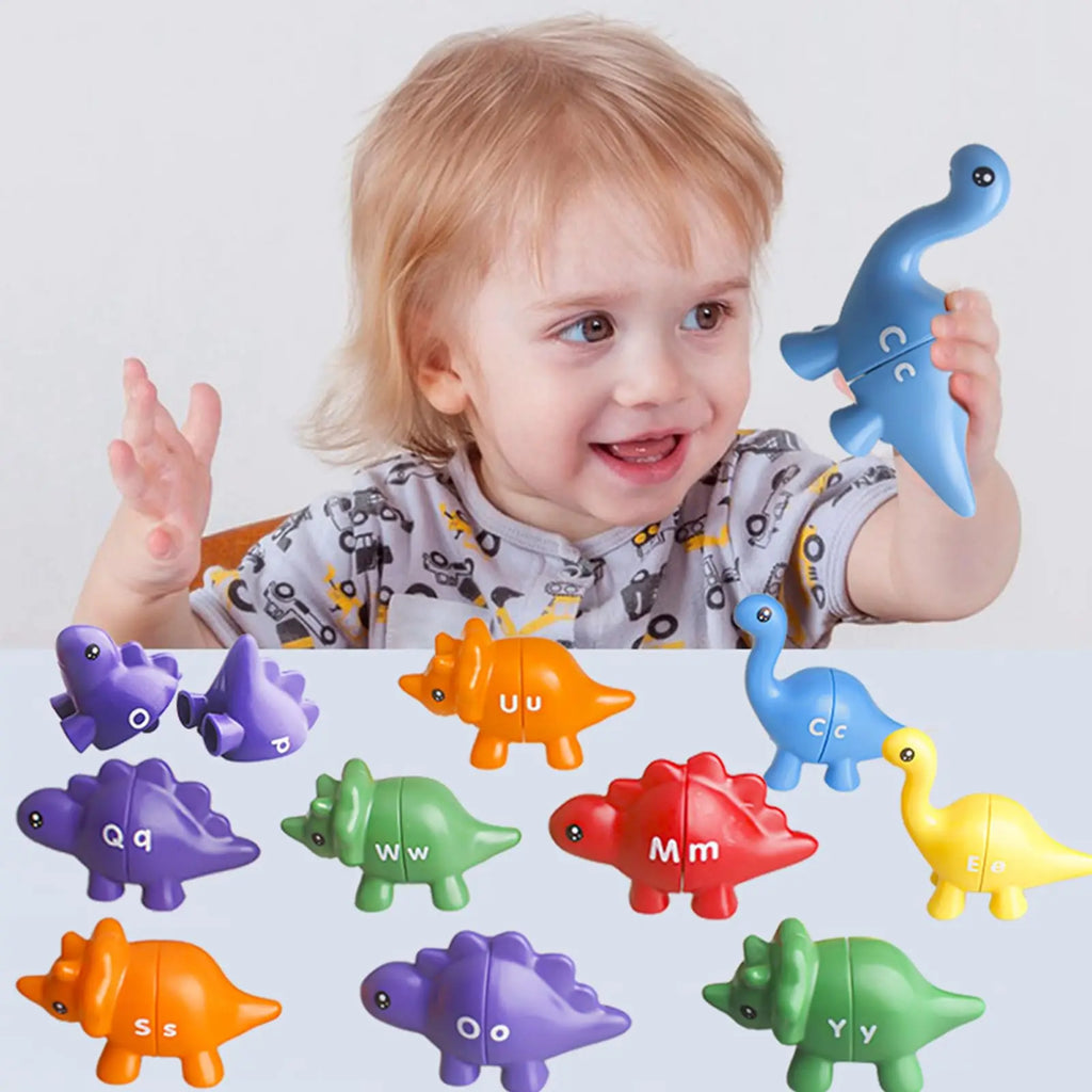Dino Literacy Lab - 26-Piece Bilingual Alphabet Matching Set with Textured Dinosaur & Letters | STEM Early Education Toy for Age