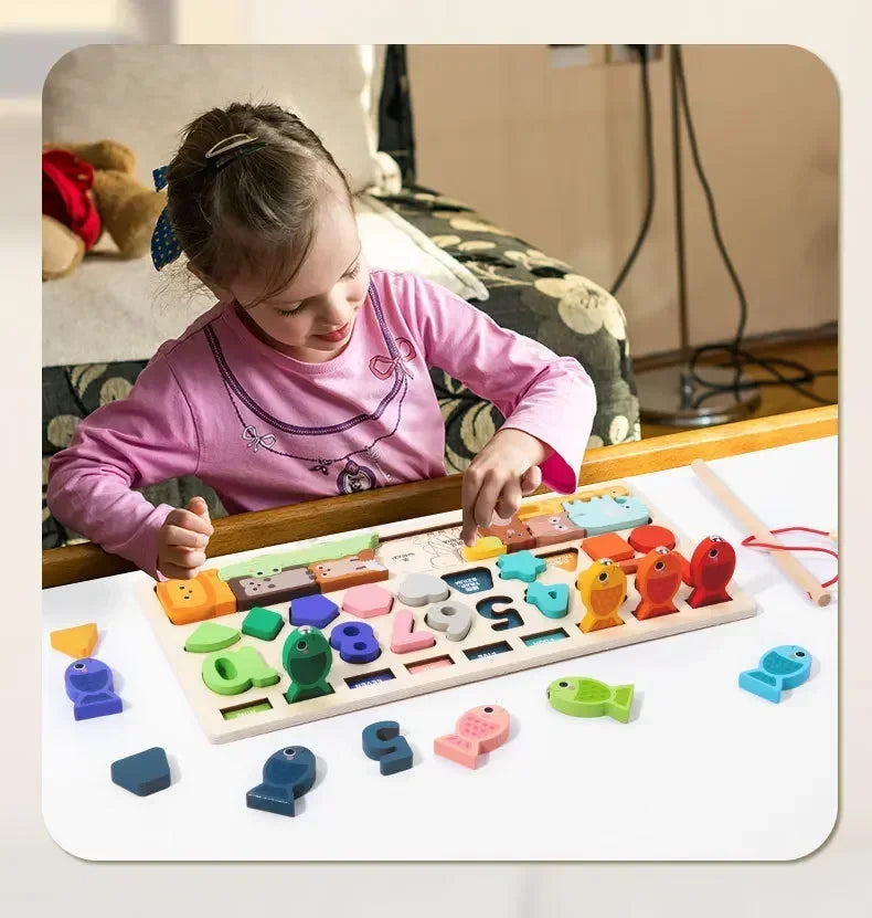 New Toddler Montessori Toys Shape & Number Matching,Fishing Game,Animal PuzzleTo Exercise Fine Motor Skills for Boys and Girls