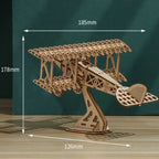 OUZEY 3D Wooden Puzzle Bi-Plane Classic Aircraft Model Kits DIY Wooden Blocks Assembly Toys Home Desk Decor Gift for Adults