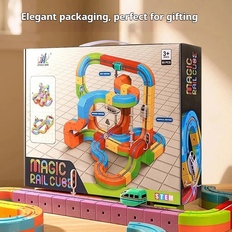 New Educational Electric Magnetic Levitation Train Track Cube 3d Diy Magnetic Assembly Toys Train Car Xmas Gifts