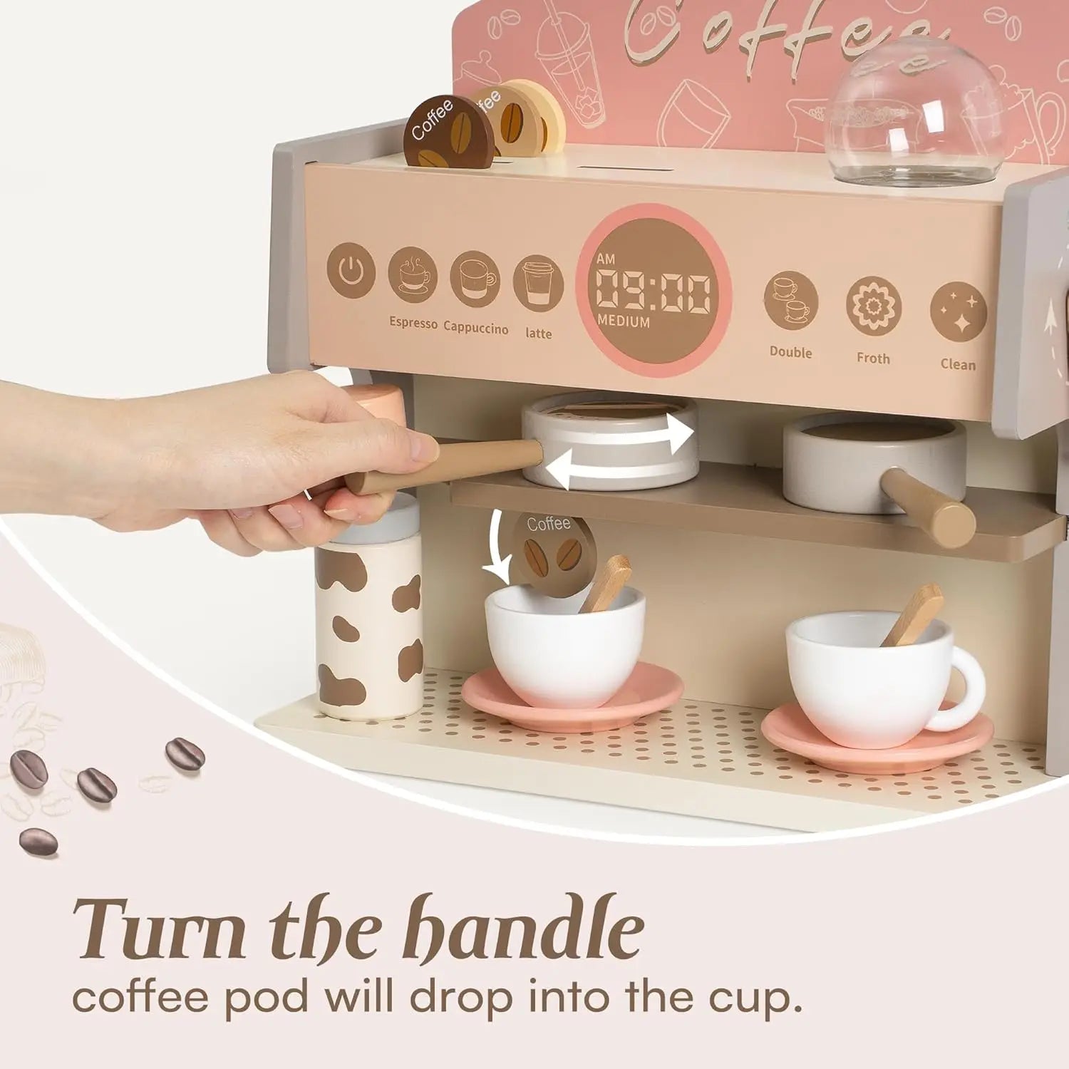 Robotime Robud Kids Coffee Maker Wooden Toy Coffee Maker Espresso Machine Play Kitchen Accessories Toy Sets Girls and Boys