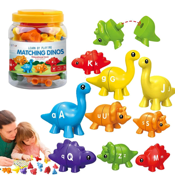 Dino Literacy Lab - 26-Piece Bilingual Alphabet Matching Set with Textured Dinosaur & Letters | STEM Early Education Toy for Age