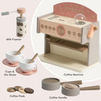 Robotime Robud Kids Coffee Maker Wooden Toy Coffee Maker Espresso Machine Play Kitchen Accessories Toy Sets Girls and Boys
