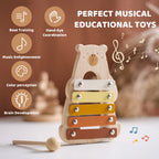 Baby Musical Toys Wooden Bear Rattle Bell Drum Xylophone Percussion Early Educational Instrument Playthings for Toddlers Kids