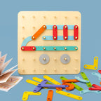 Children Wooden Toys Creative Board Nail Board Geometric Column Set Construction Puzzle Geometric Pegboard Montessori Sensory