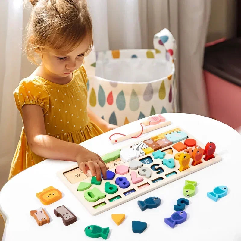 New Toddler Montessori Toys Shape & Number Matching,Fishing Game,Animal PuzzleTo Exercise Fine Motor Skills for Boys and Girls